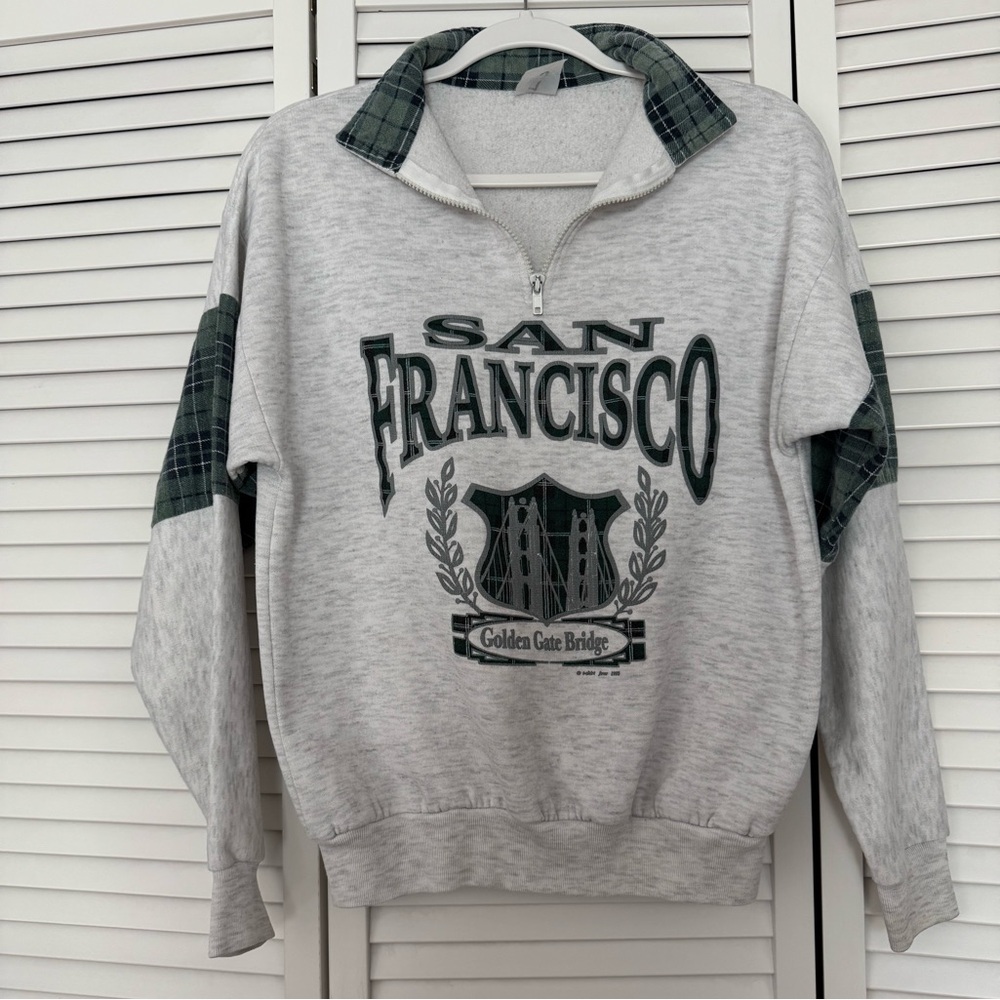 Vintage 1995 San Francisco Sweatshirt Grey Golden Gate Bridge 90s Quarter Zip